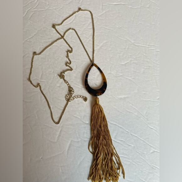Women's Brown Pendant Tassel Gold Chain Necklace Statement Staple Essential BOHO - Picture 6 of 8